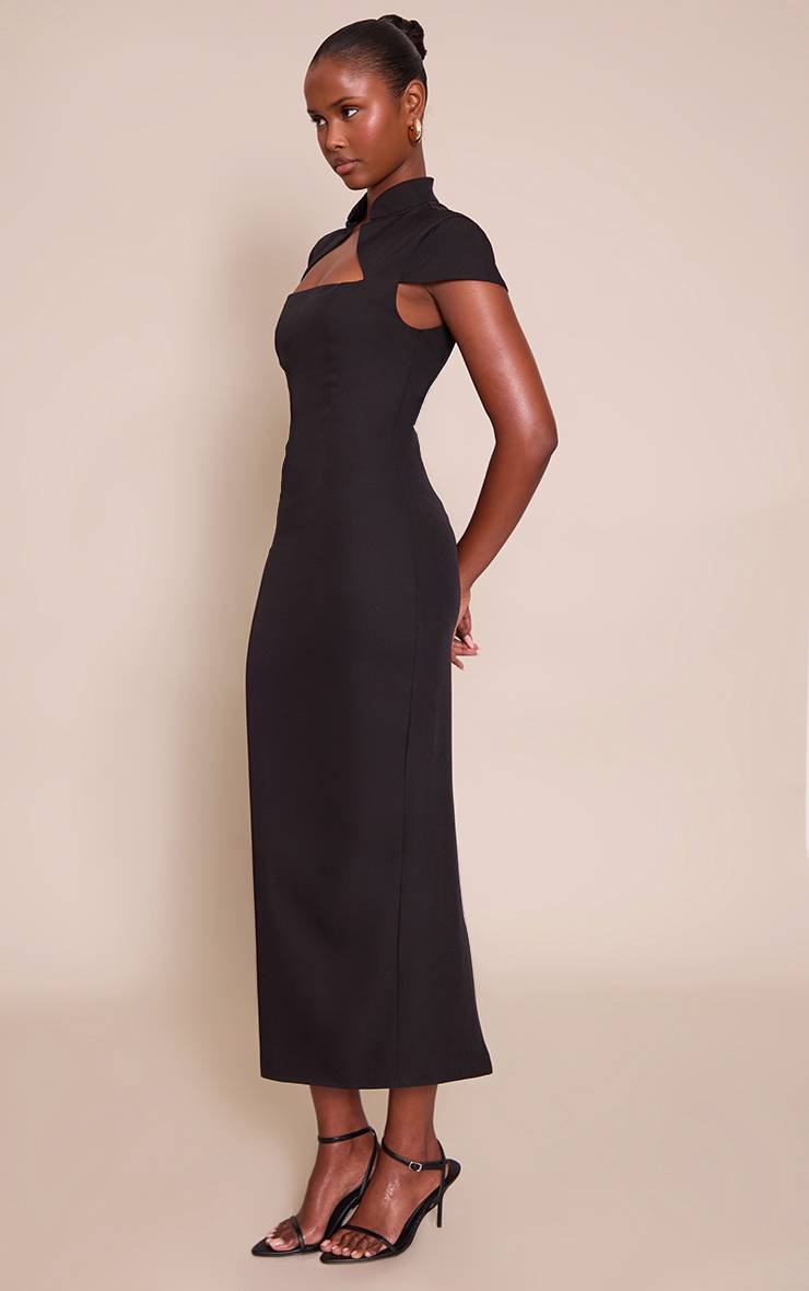 Noir Robe Midaxi Tissée À Manches Courtes