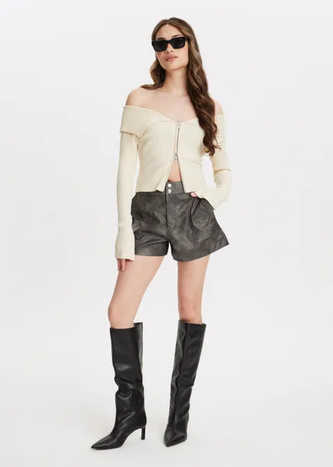 Off-shoulder vest met rib structuur off-white (WIT.O)