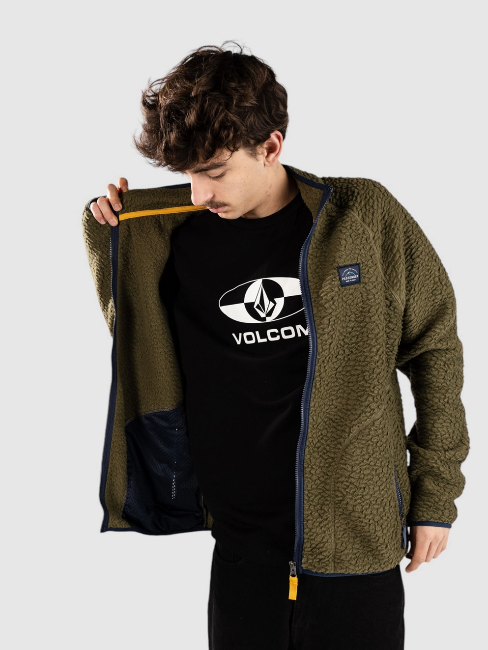 Passenger Tripper Full Zip Recycled Sherpa Fleece Jack khaki