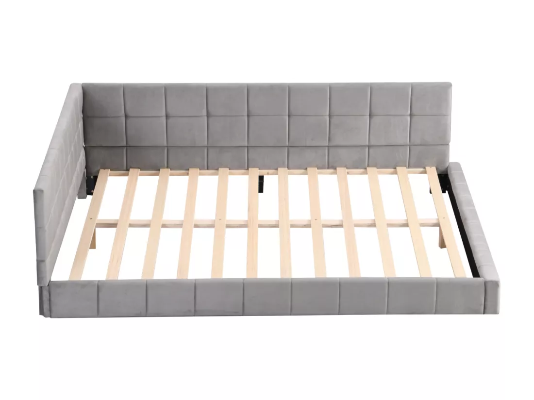 Lit gigogne capitonné 140x200cm, canapé-lit, sommier à lattes, lit adulte, velours, Gris