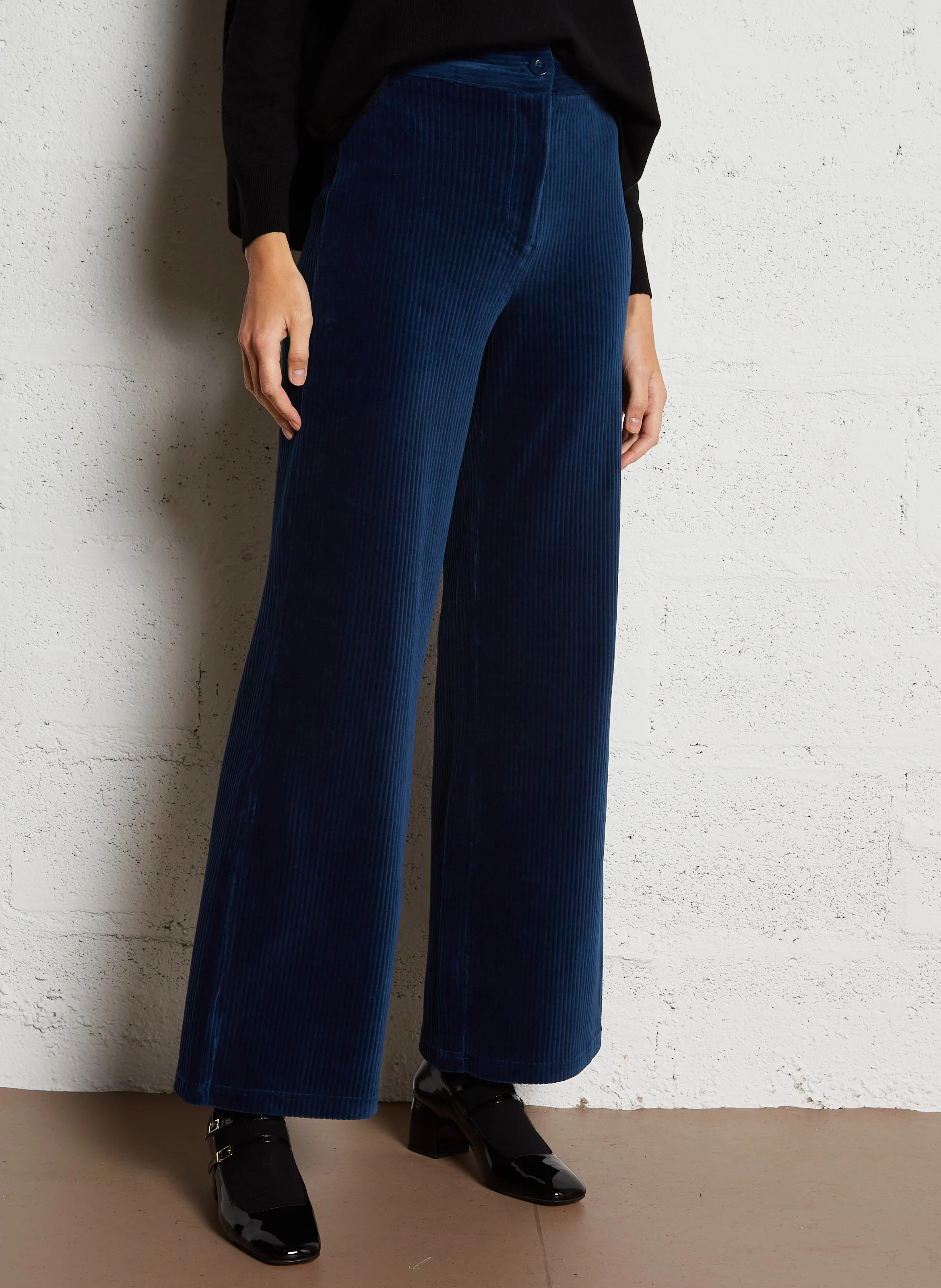 Pantalon flare en coton mélangé | Bleu