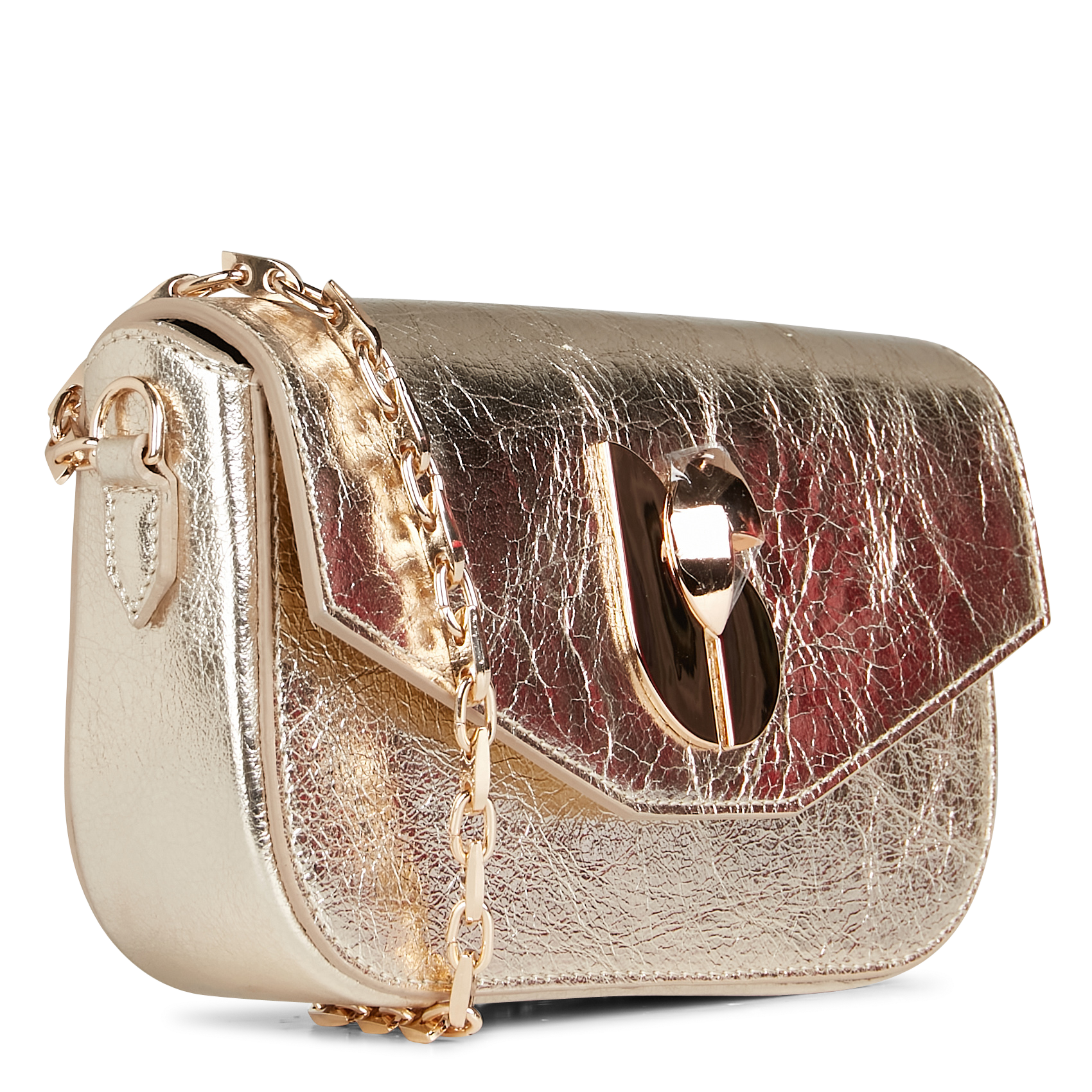SIGN - Sac bandoulière chaîne en cuir craquelé | Doré