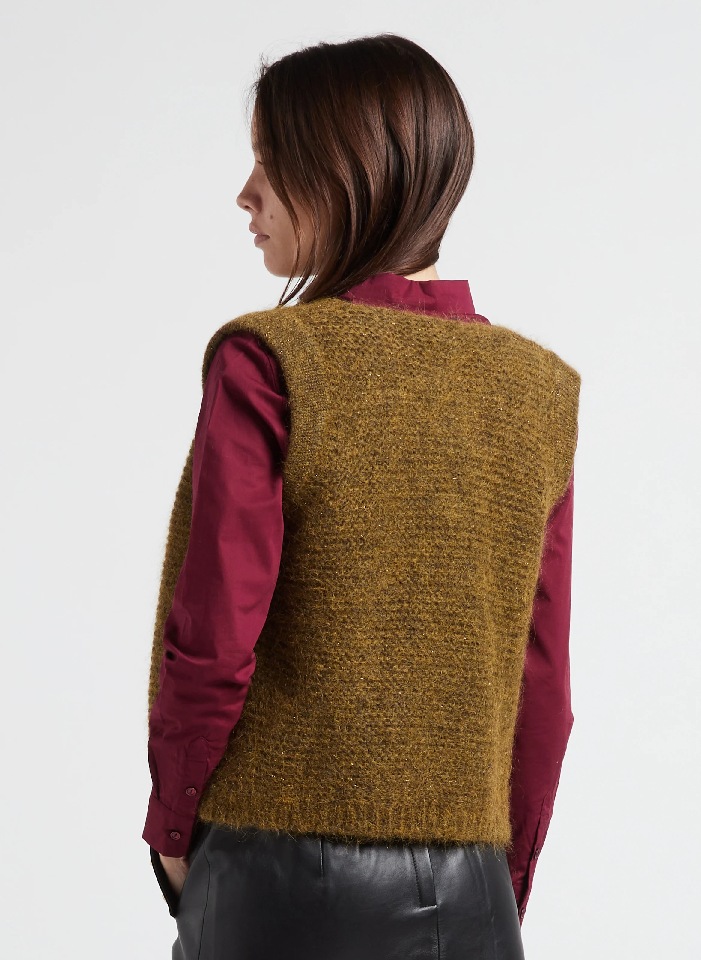 GOTANAX - Gilet col rond droit en maille | Vert