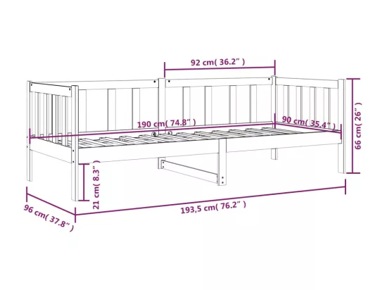 Lit de jour sans matelas blanc 90x190 cm bois de pin massif