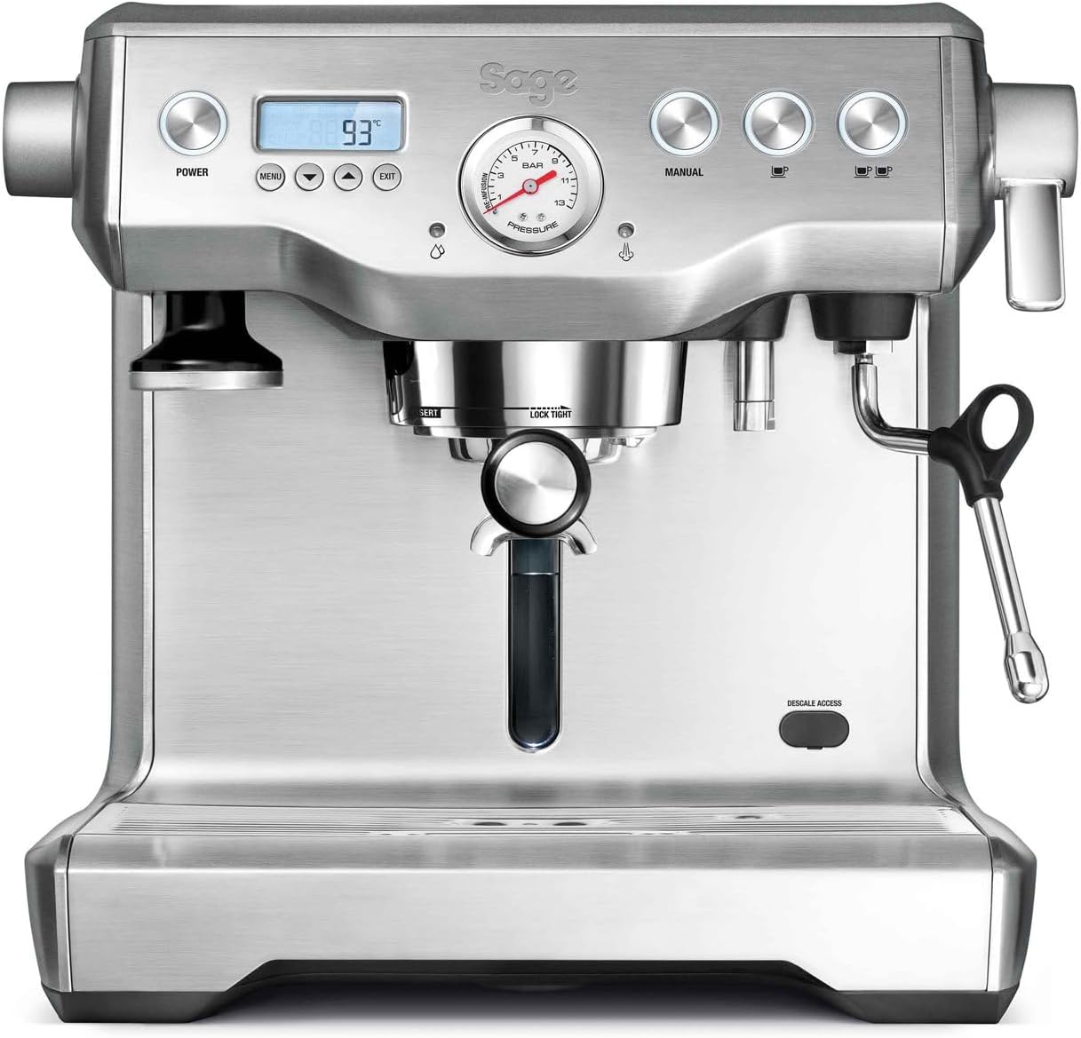 Sage - The Dual Boiler - Kaffeemaschine mit manuellem Milchaufschäumer und Dual-Boiler System - Mit Timer und Temperaturkontrolle - 2200 W, max. 15 Bar, Espresso- & Dampfboiler - Gebürsteter Edelstahl