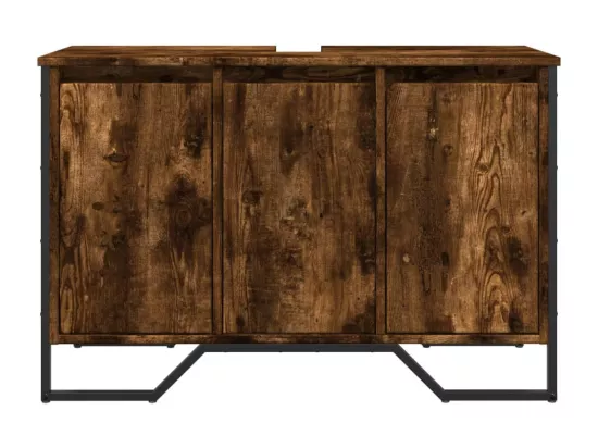 Armoire lavabo de salle de bain chêne fumé 91x35x60 cm