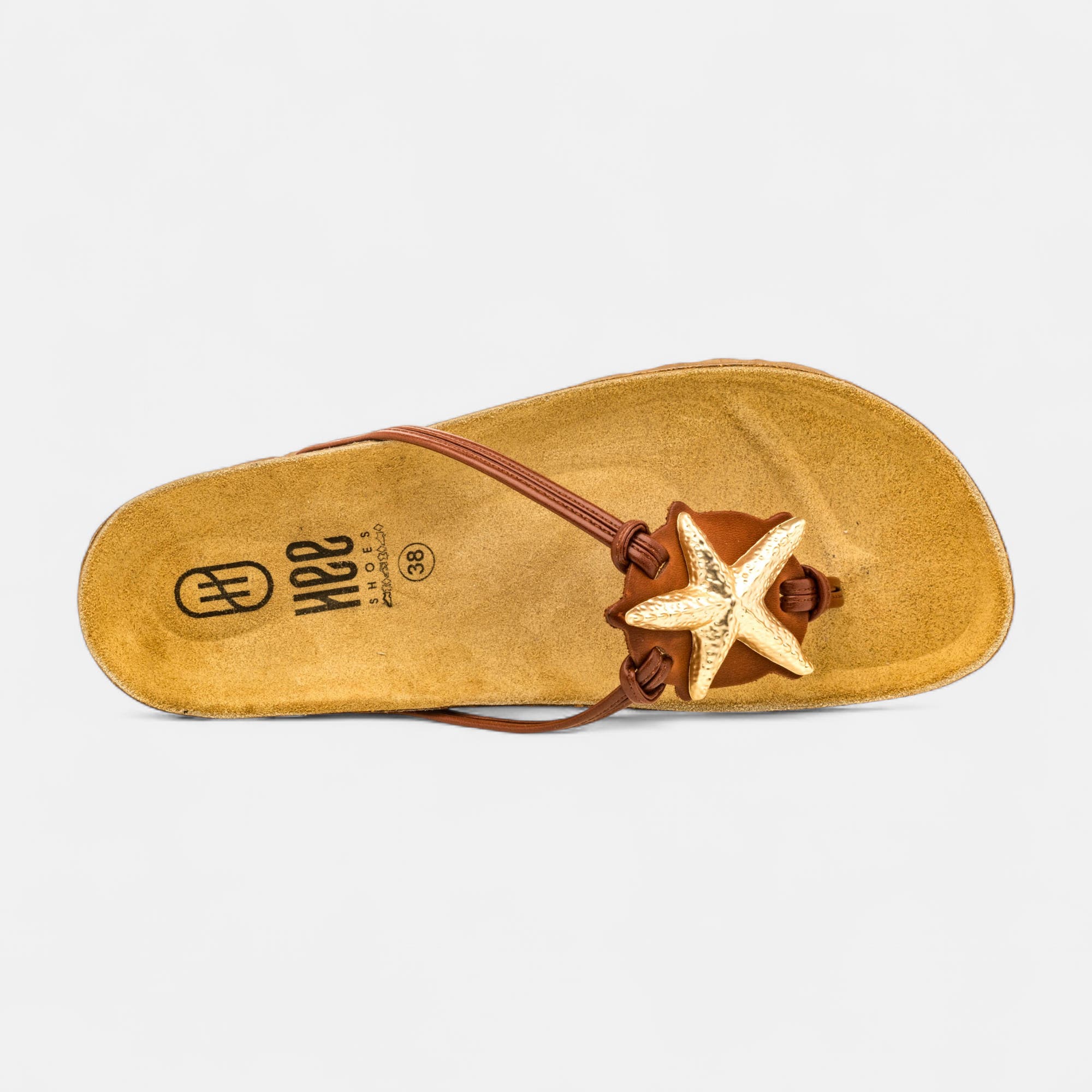 Mules semelle liège Femme en cuir cognac
