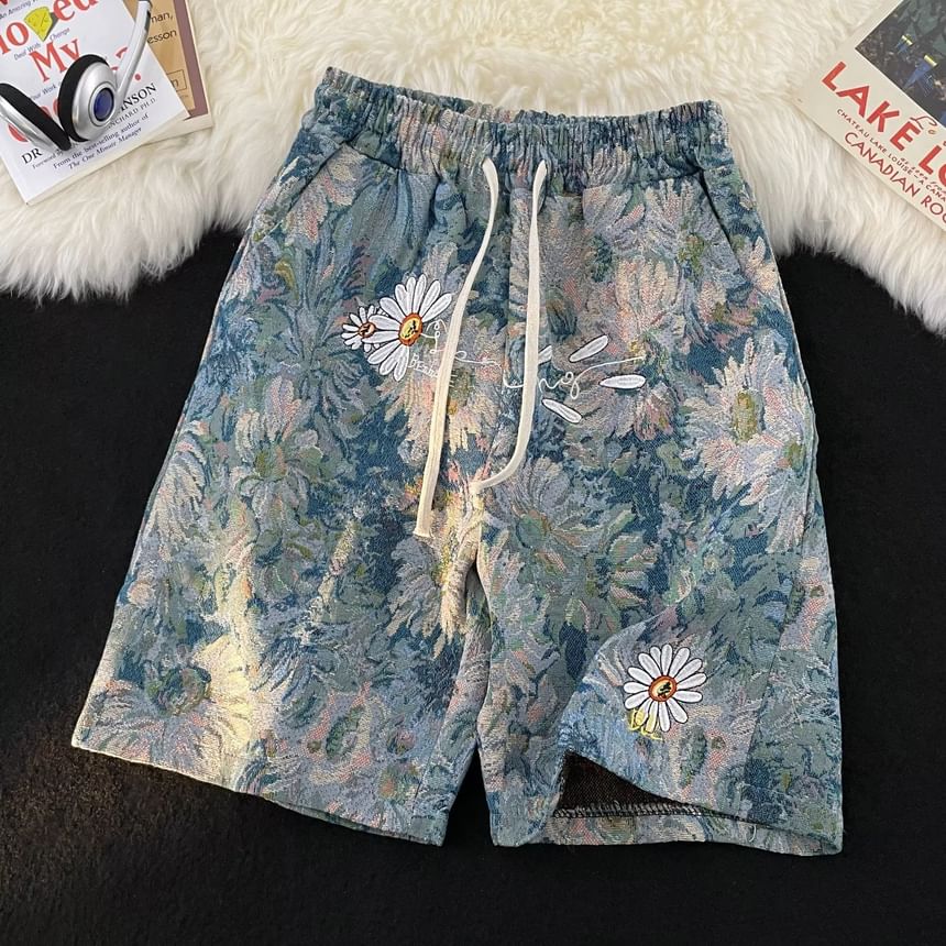 Maxelane - Shorts met trekkoord en geborduurde bloemenprint