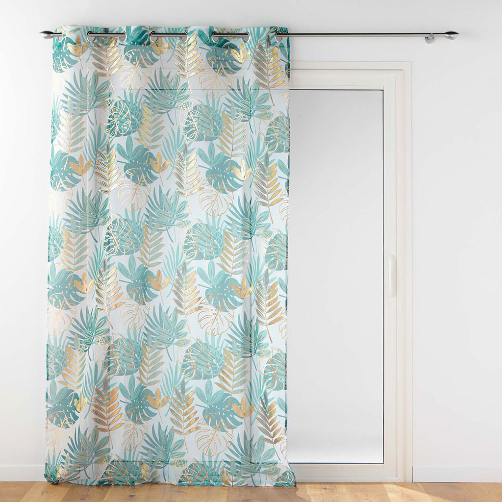 Voilage à œillets imprimé ORNELLA polyester émeraude 140x240cm