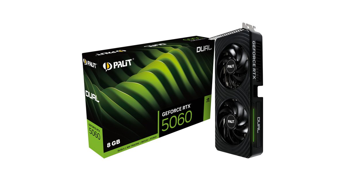 PalitGeForce RTX 5060 Dual grafische kaart  (DLSS 4, 3x DisplayPort, 1x HDMI 2.1)