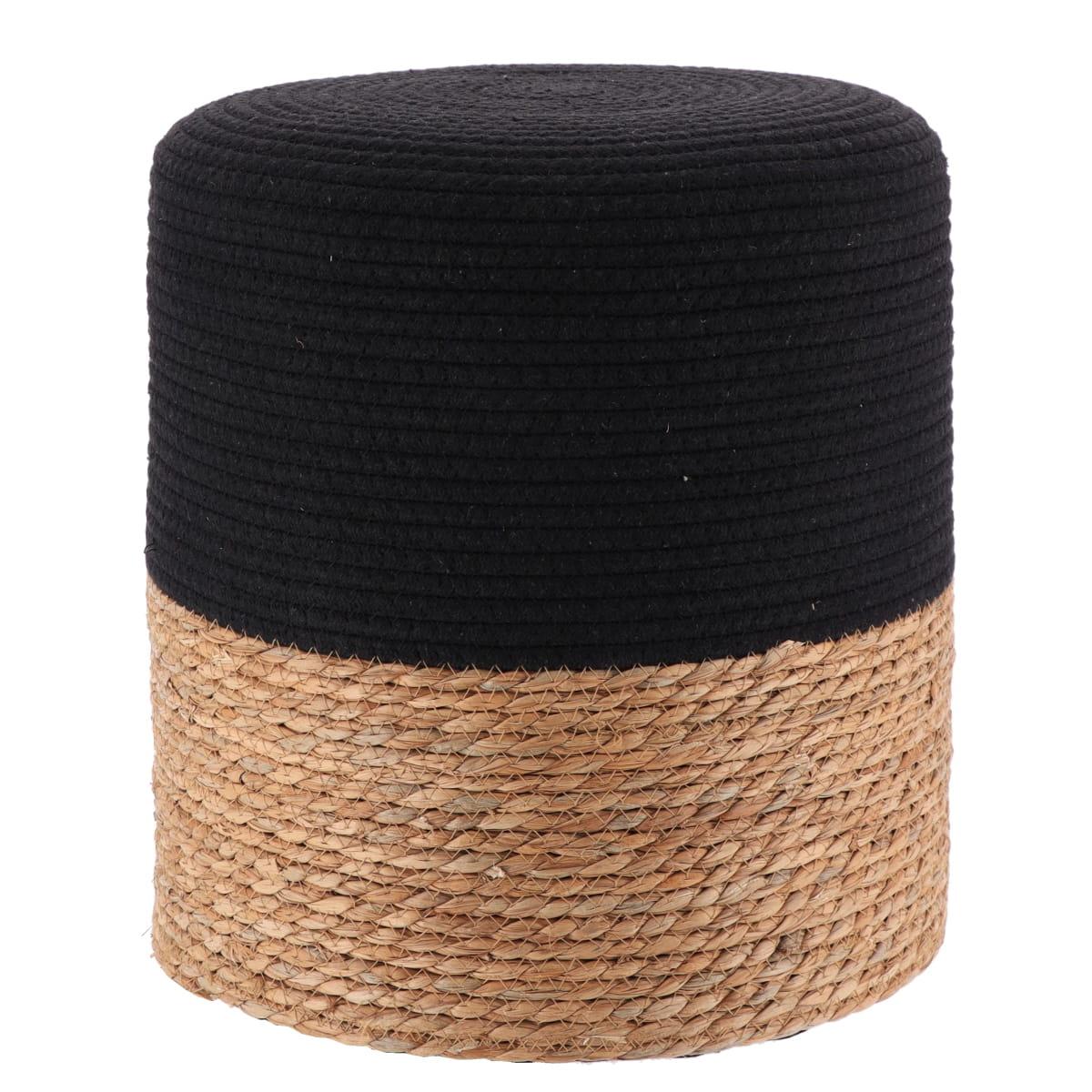 POUF MATIERE NATURELLE COTON BOIS NATUREL NOIR