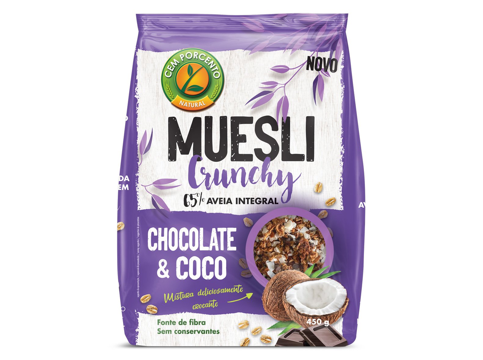 MUESLI CEM PORCENTO CRUNCHY CHOCO COCO 450 G