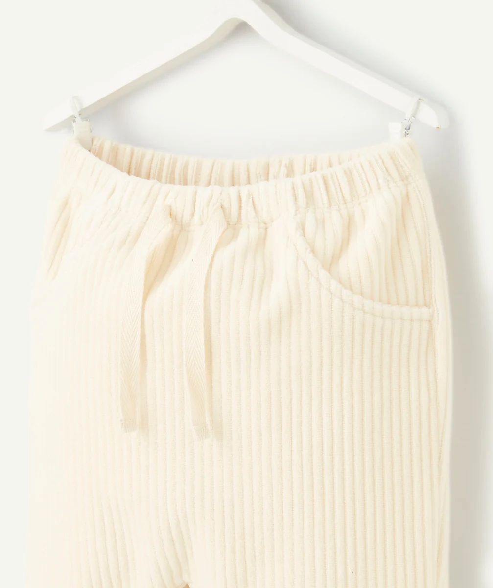PANTALON SAROUEL BÉBÉ GARÇON EN FIBRES RECYCLÉES ET VELOURS ÉCRU