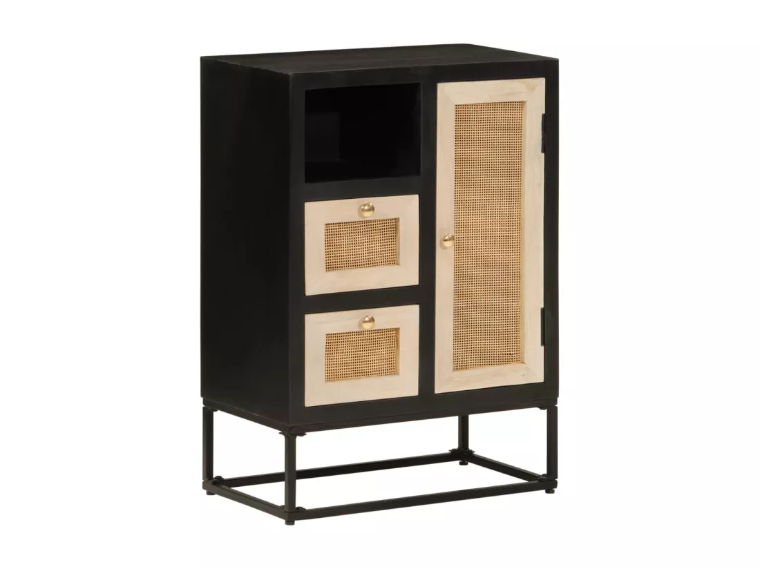 Buffet noir 55x30x76 cm bois massif de manguier et fer