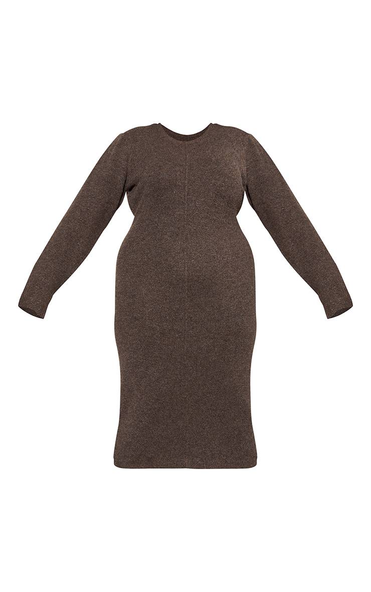 Chocolat Robe Midaxi Grande Taille En Maille Avec Coutures Apparentes Devant