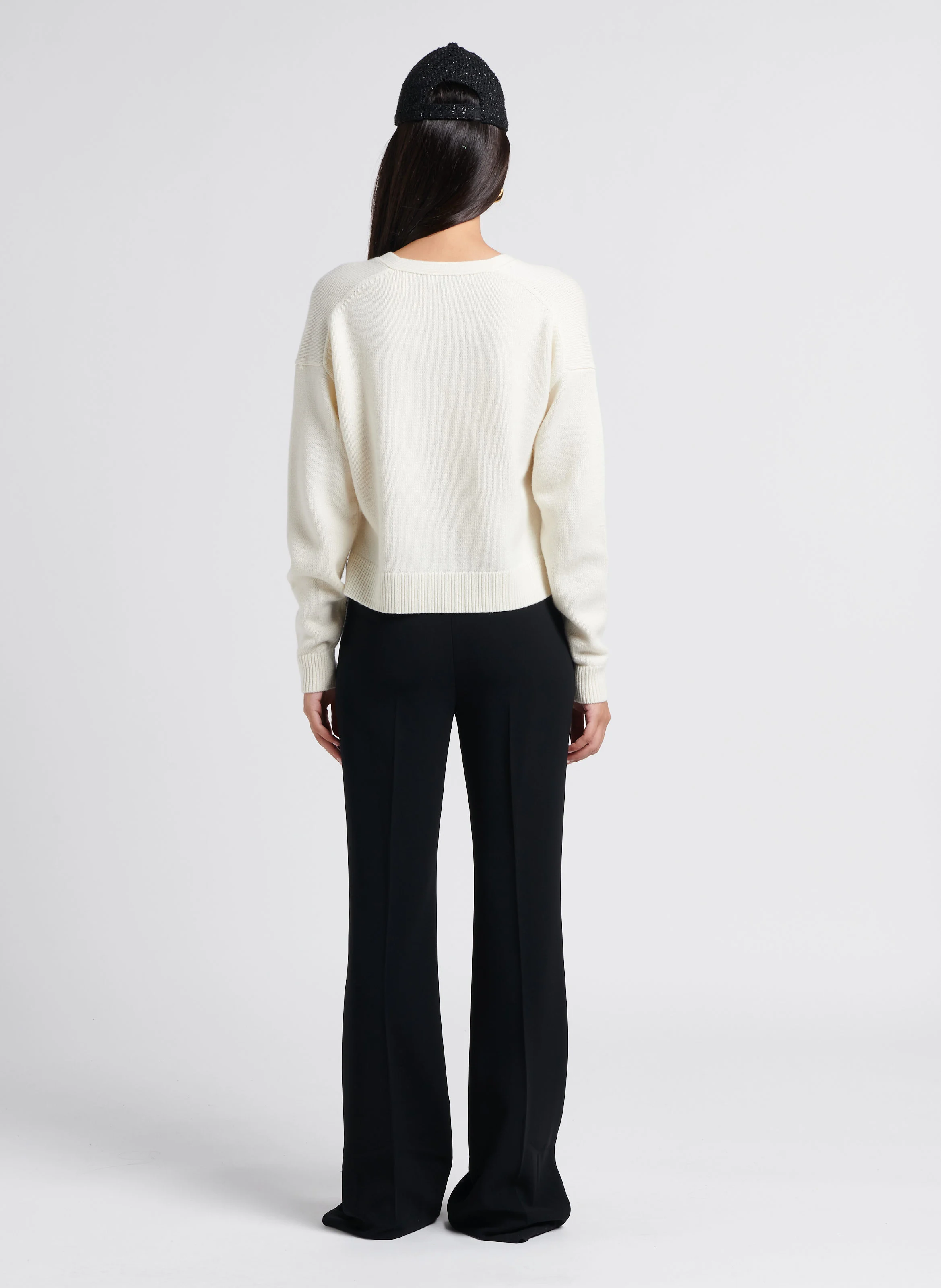 Gilet ample col V en laine mélangée | Blanc