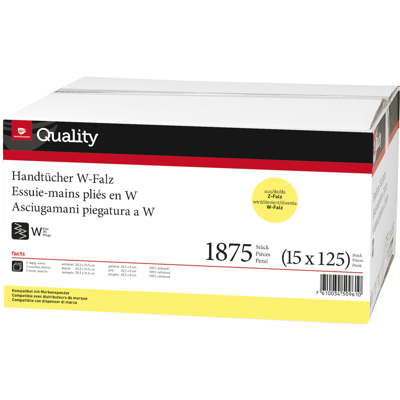 Quality Falthandtücher W-Falz, weiss, 1 Karton à 15 Pack (1875 Tücher)