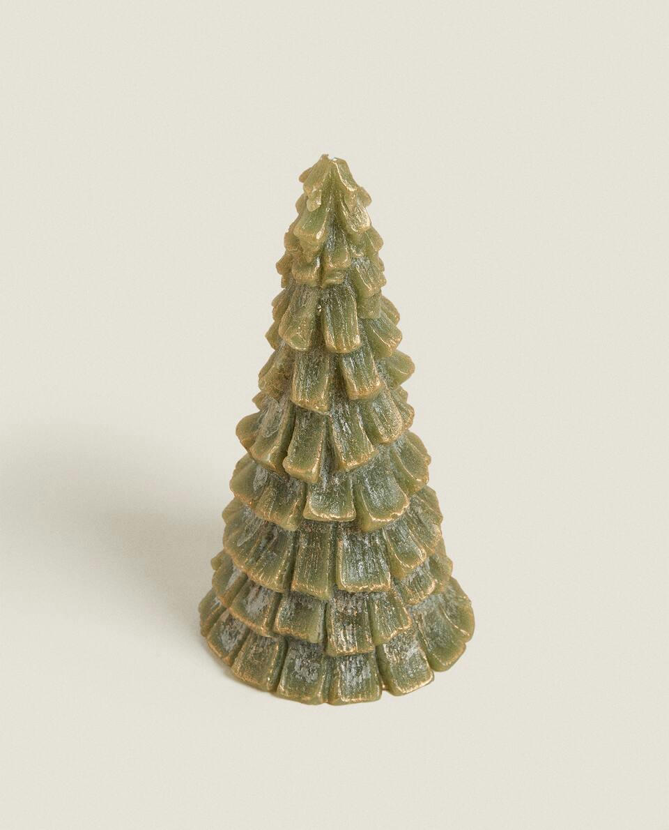 VELA DE NATAL COM GLITTER EM FORMATO DE PINHEIRO