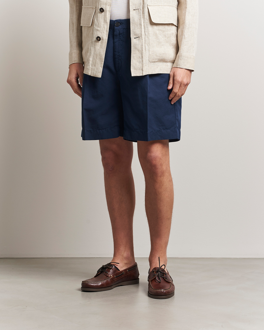 Incotex Pleated Chinolino Shorts Navy