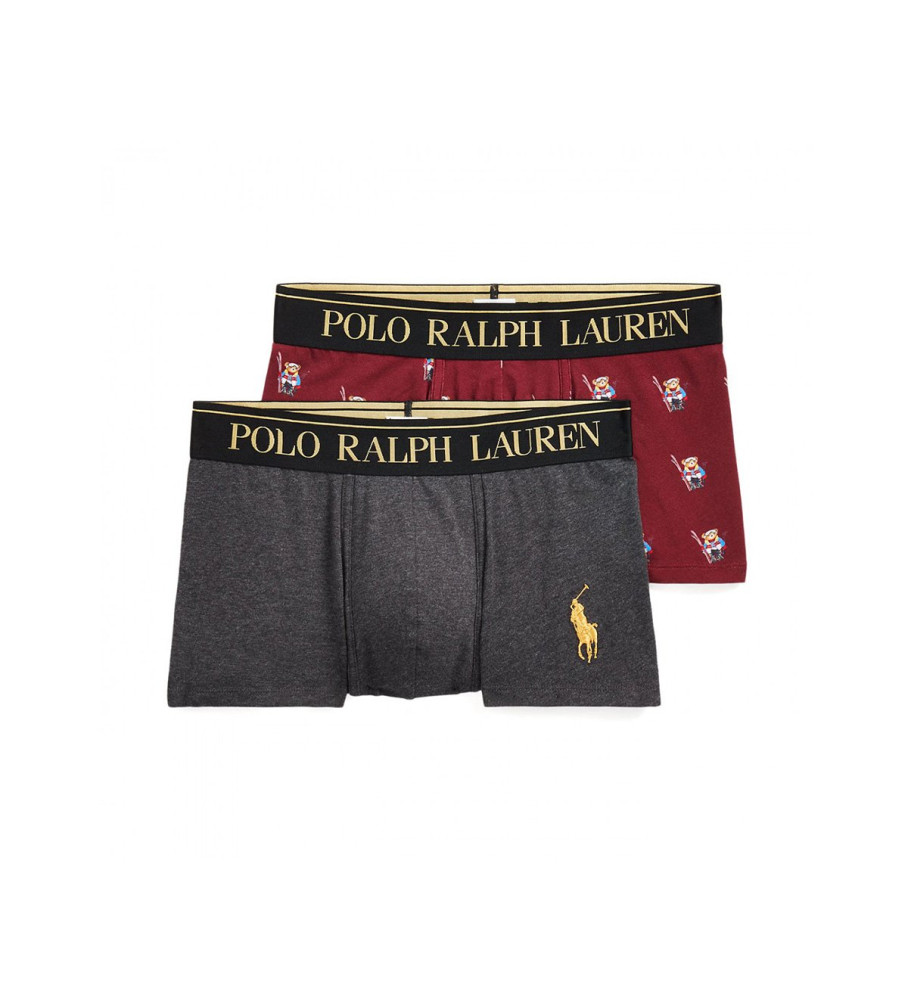 Pacote de cuecas boxer Ralph Lauren cinza e vermelha