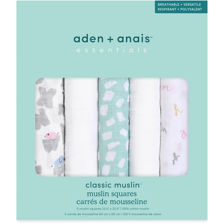 aden + anais™ essentials Baumwoll-Musselin-Spucktücher 5er-Pack  alphabet animals 60 x 60 cm