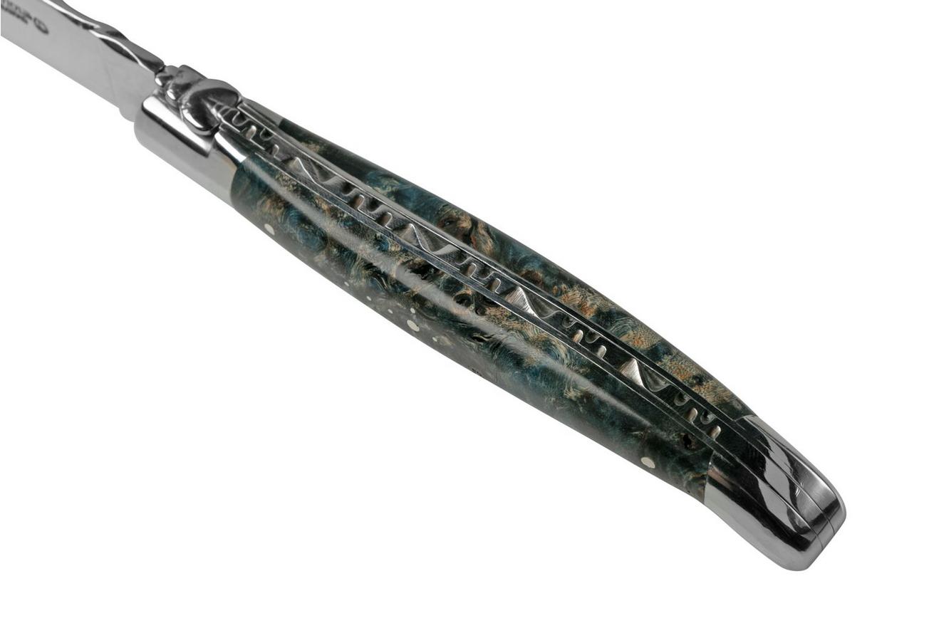 Laguiole en Aubrac Blue Poplar Burl L0212LBPIFSJ1 populierenhout, gepolijst, laguiole zakmes, 12 cm