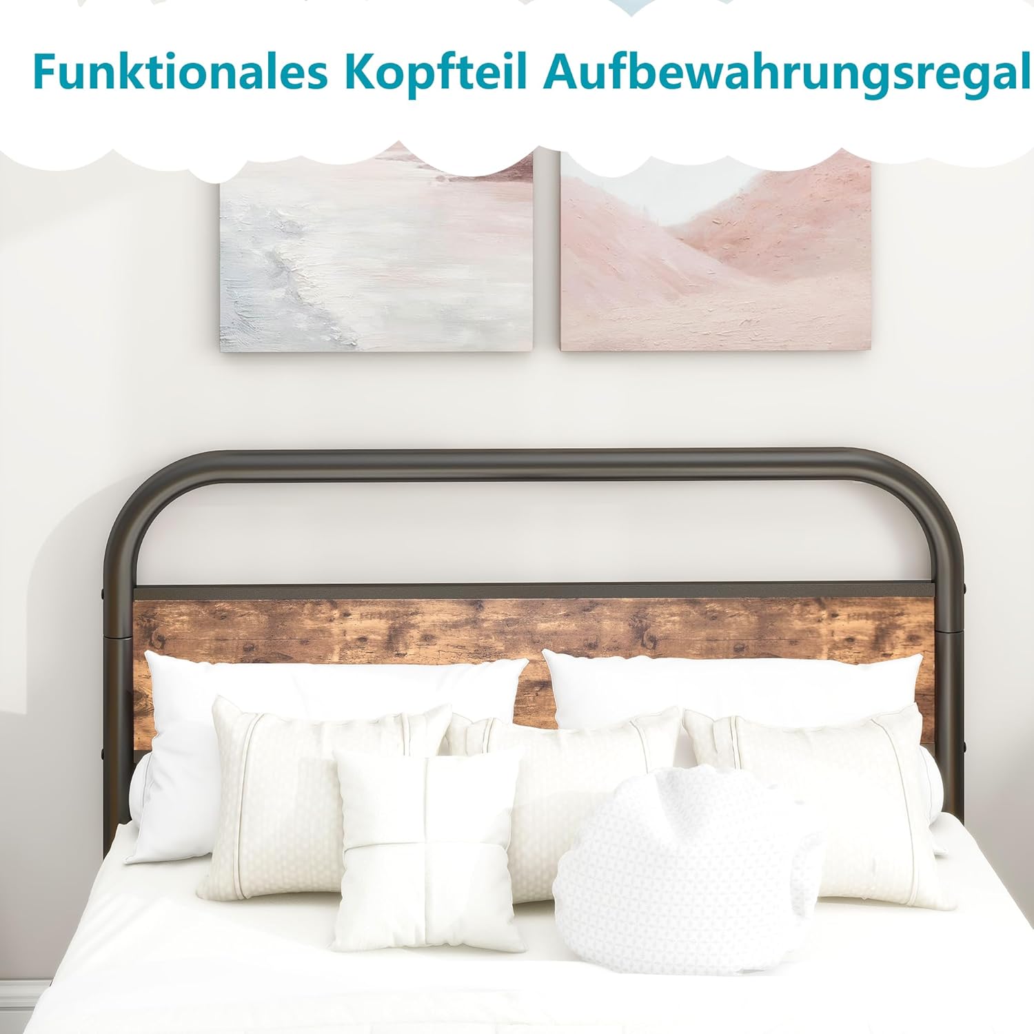 Bettrahmen Holz Doppelbett Gästebett Metallbett 120x200 Bettgestell aus Metall,Jugendbett mit Lattenrost Kopfteil,für Schlafzimmer Gästezimmer | Braun