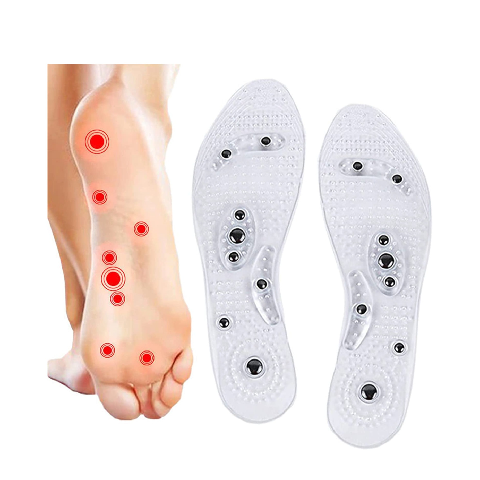 (1 Paar) Gr. 35-40 Magnetische Schuhsohlen Massage Einlegesohlen - Transparent