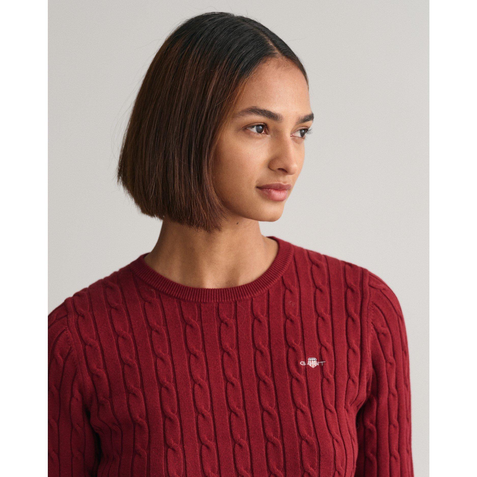 Gant Stretch Cotton Cable Knit Crew Neck Sweater