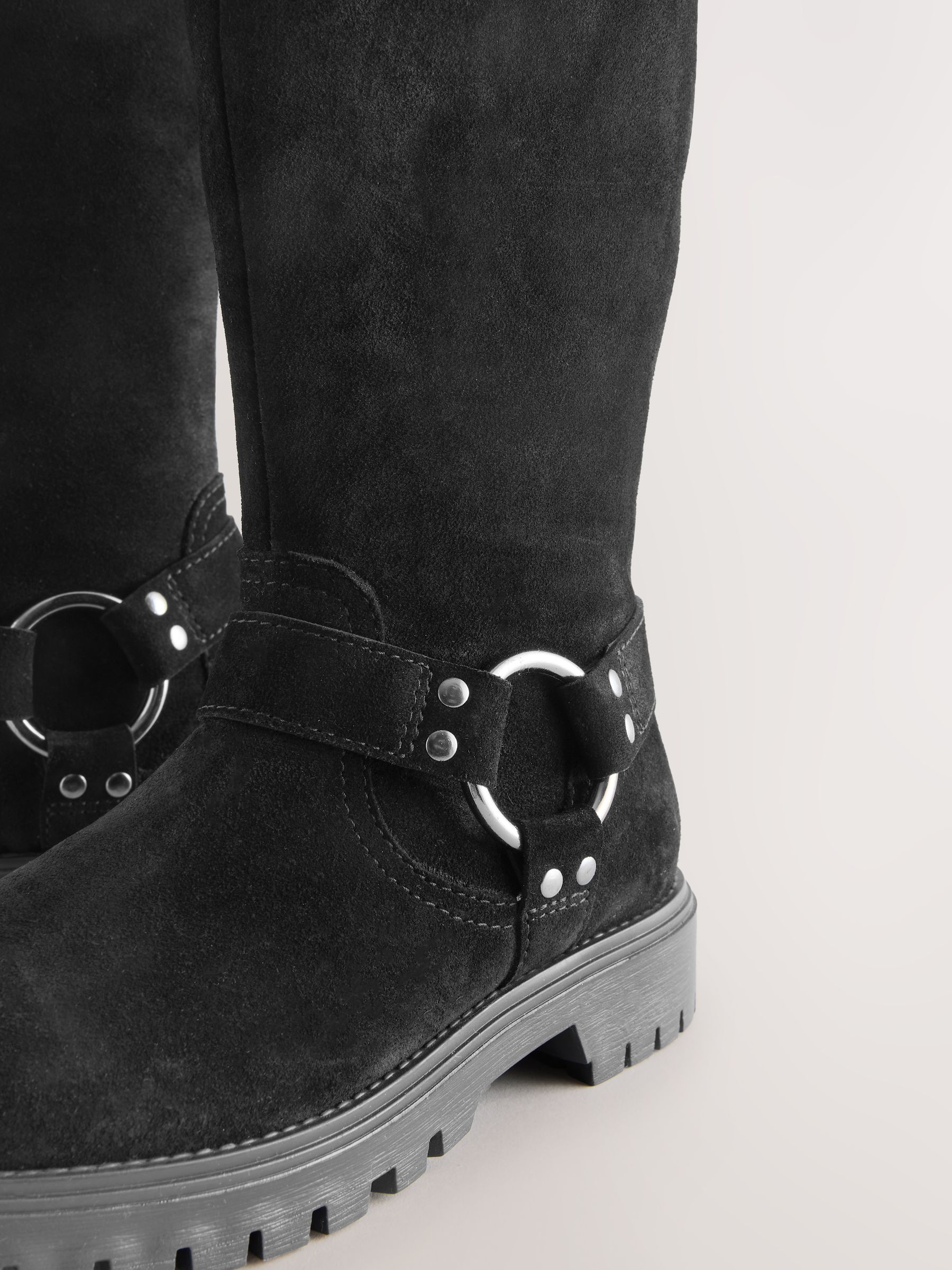 Zwart suède - Water Repellent Knee High Biker Boots