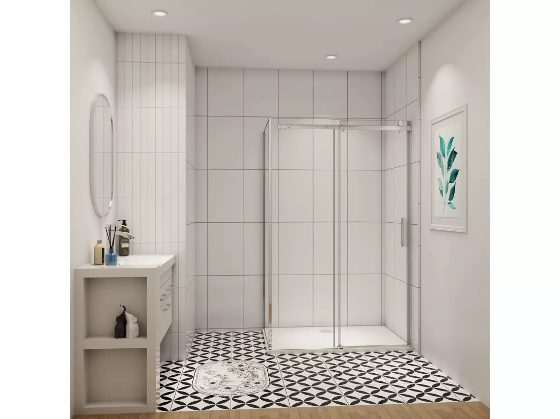 AICA cabine de douche coulissante 120x90x195cm,Installation réversible,8mm verre de sécurité,porte de douche coulissante