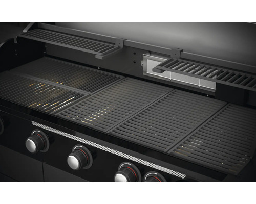 Tenneker® Halo TG-5 U Gasgrill 204,6 x 65,6 x 117 cm 5-pits + zijbrander en achterbrander, gietijzeren rooster, platformsysteem, glazen inzetstuk in het deksel