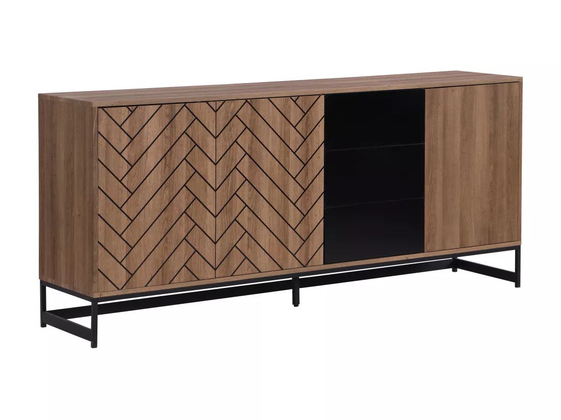Buffet 3 portes et 3 tiroirs - MDF - Naturel et noir - CARATANA