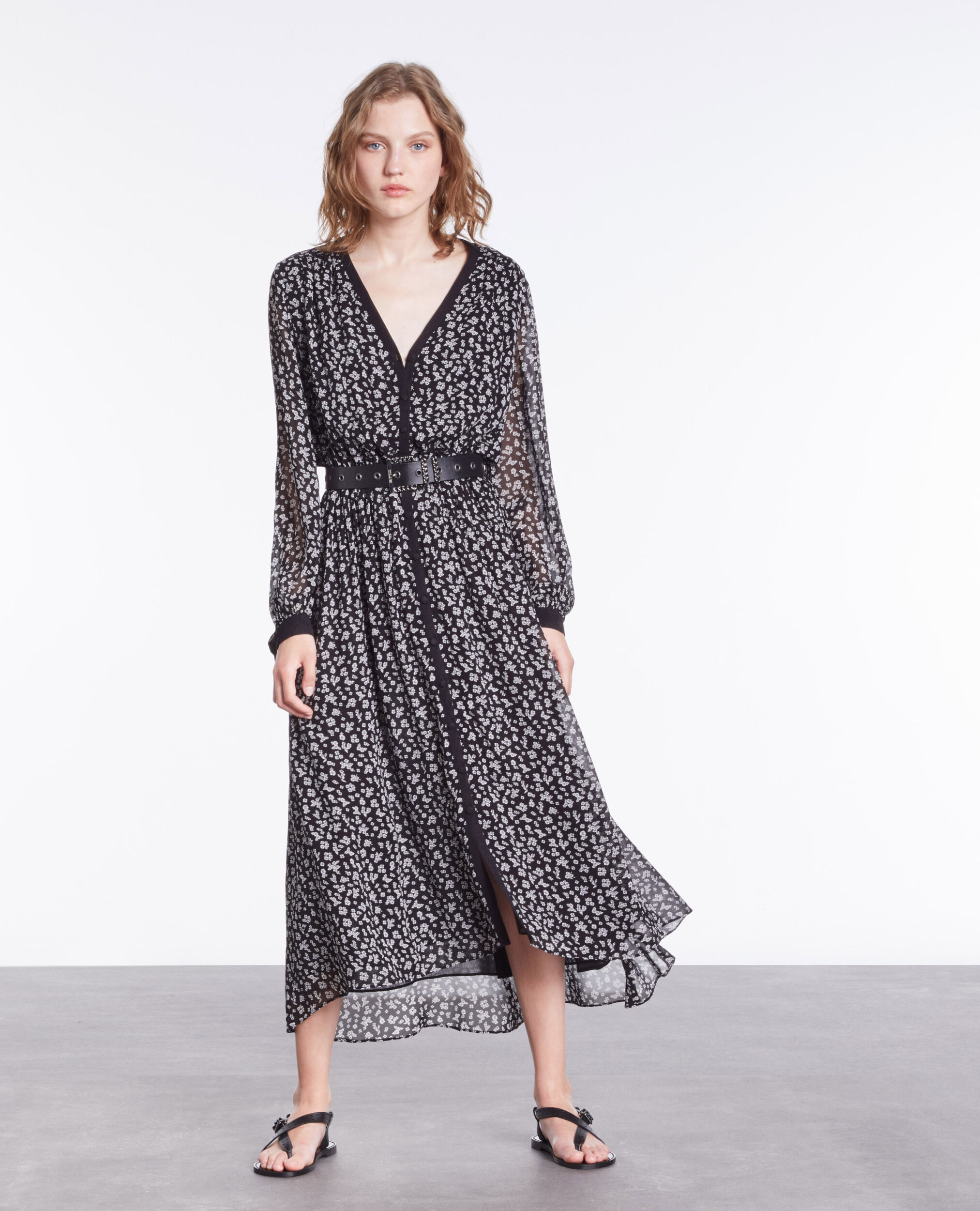 Robe longue imprimée avec boutonnage