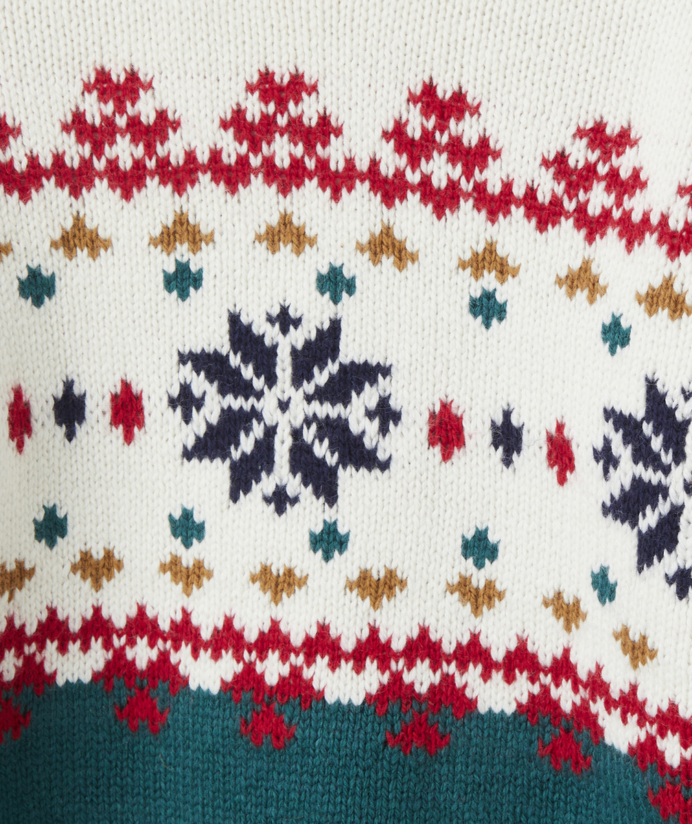 PULL DE NOËL EN TRICOT BÉBÉ GARÇON VERT ET ÉCRU AVEC DÉTAILS COLORÉS