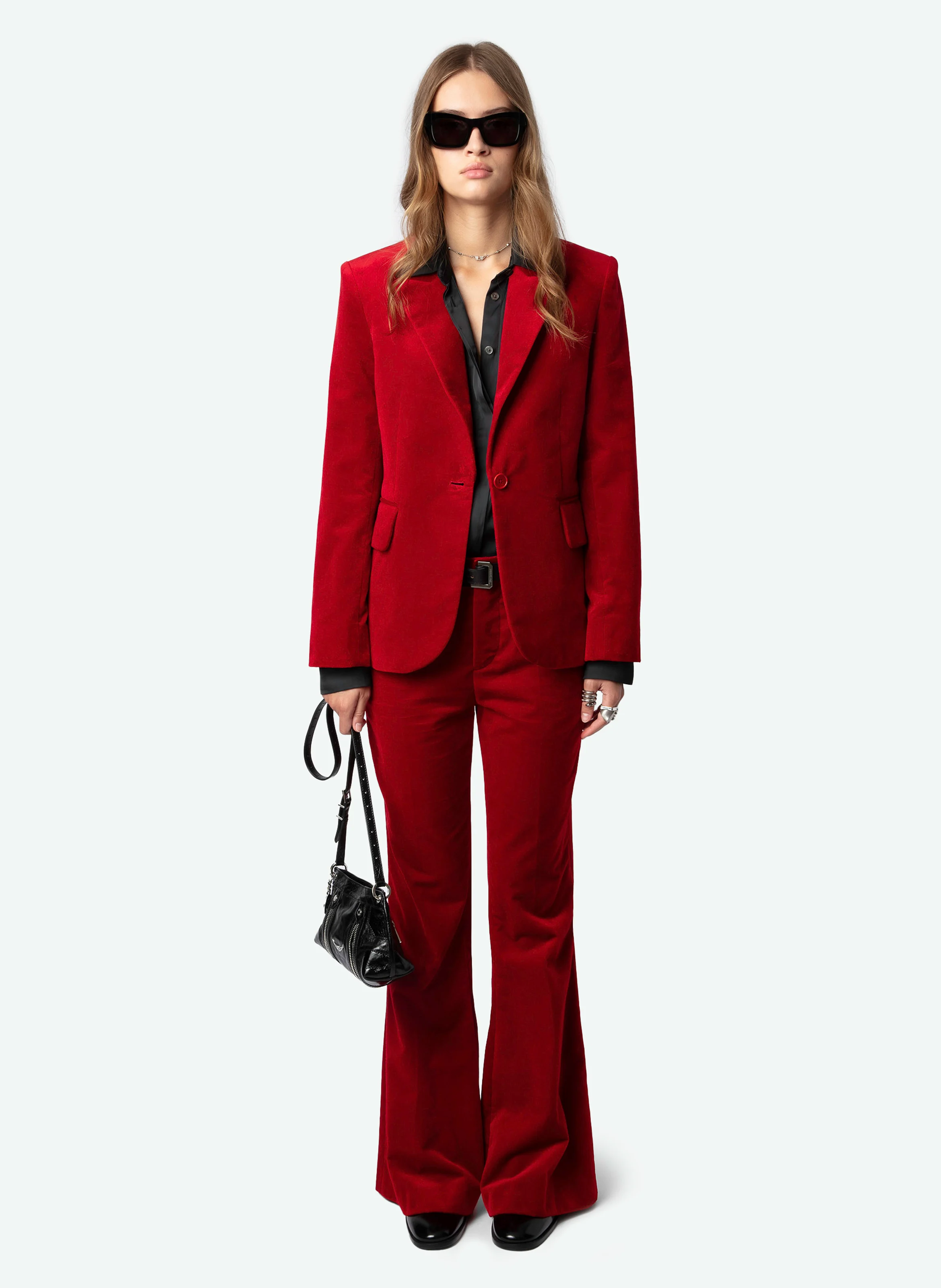 PREVY - Pantalon velours en coton | Rouge