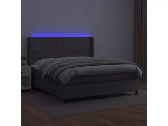 Sommier tapissier et matelas et LED Gris 180x200 cm Similicuir