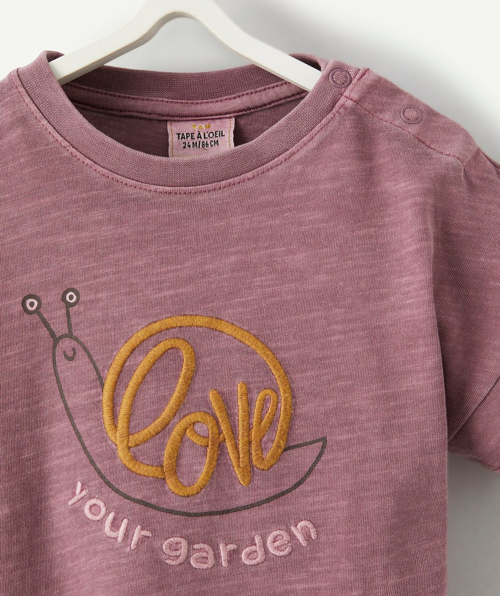 T-SHIRT BÉBÉ GARÇON EN COTON BIO MAUVE AVEC ESCARGOT