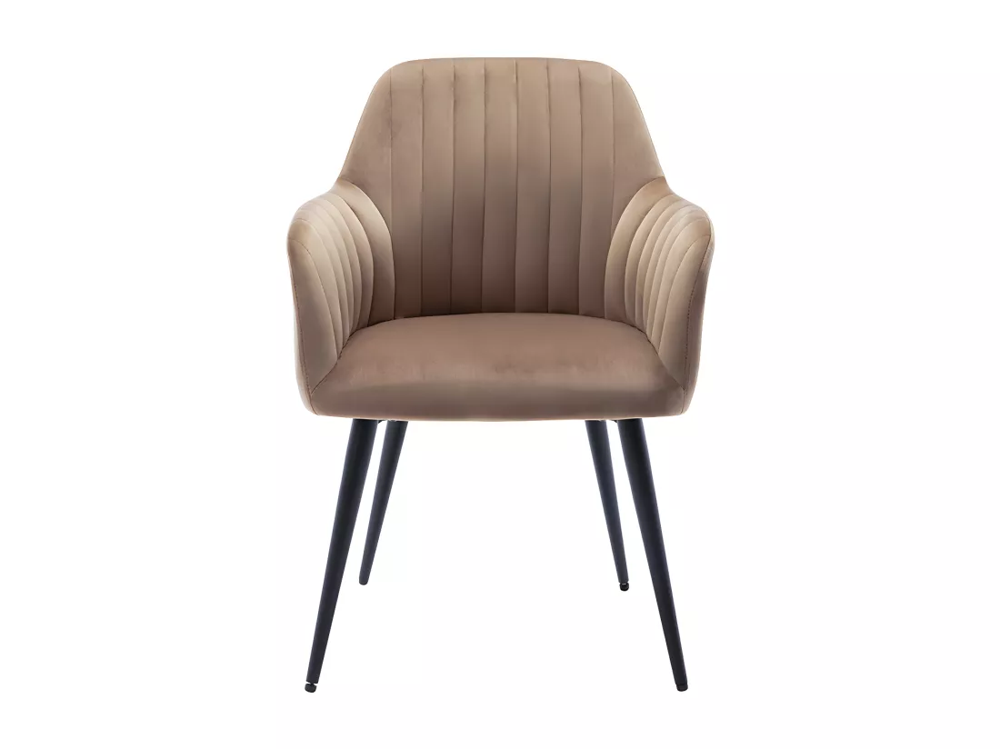 Lot de 2 chaises avec accoudoirs en velours et métal noir - Beige - ELEANA