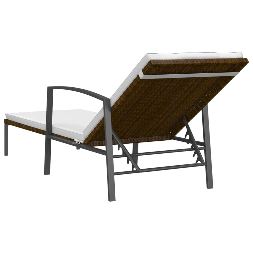 Transat chaise longue bain de soleil lit de jardin terrasse meuble d'extérieur avec coussin résine tressée marron
