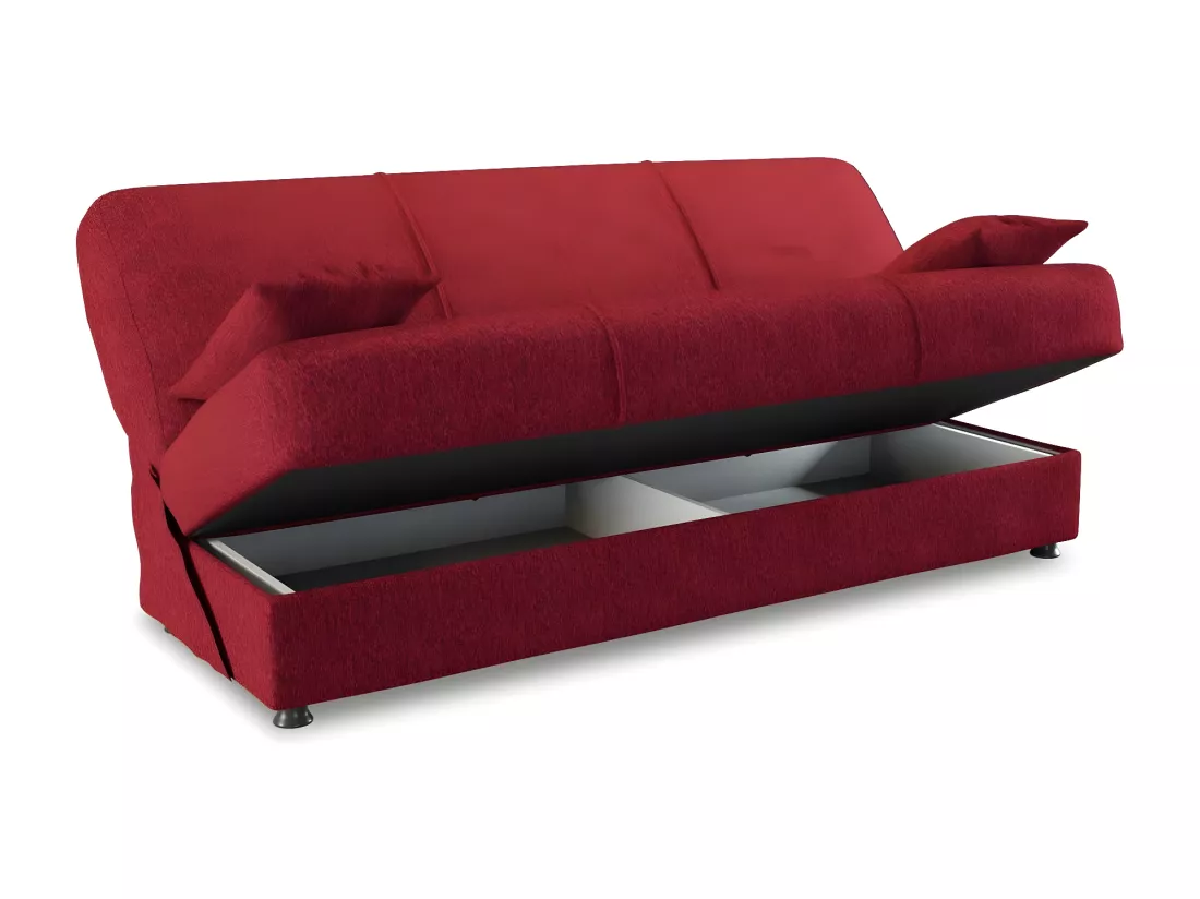 Canapé Alvaro, Canapé conteneur 3 places avec 2 coussins inclus, Canapé de salon en tissu rembourré avec ouverture clic-clac, 180x81h90 cm, Rouge