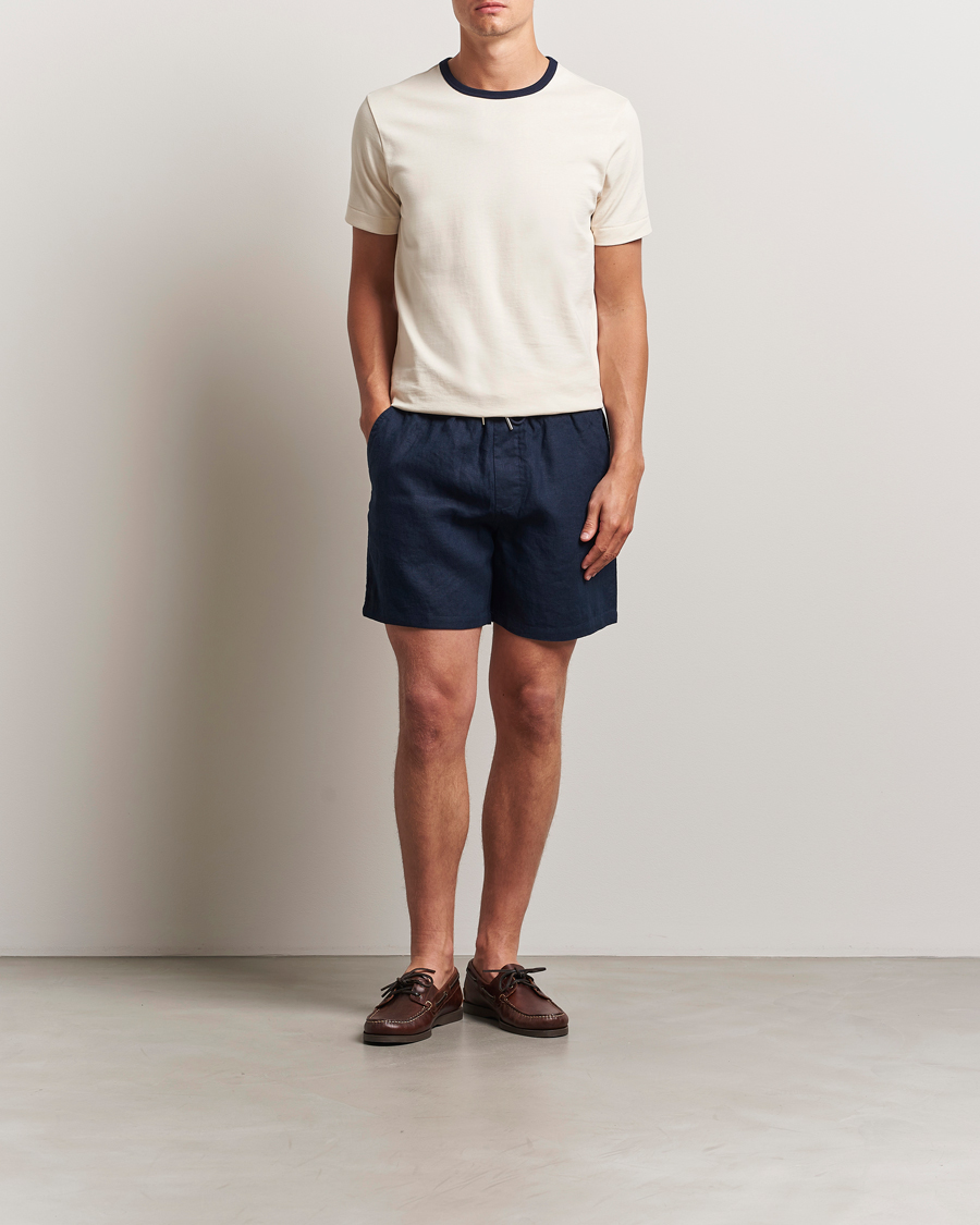 NN07 Gregor Linen Drawstring Shorts Navy Blue