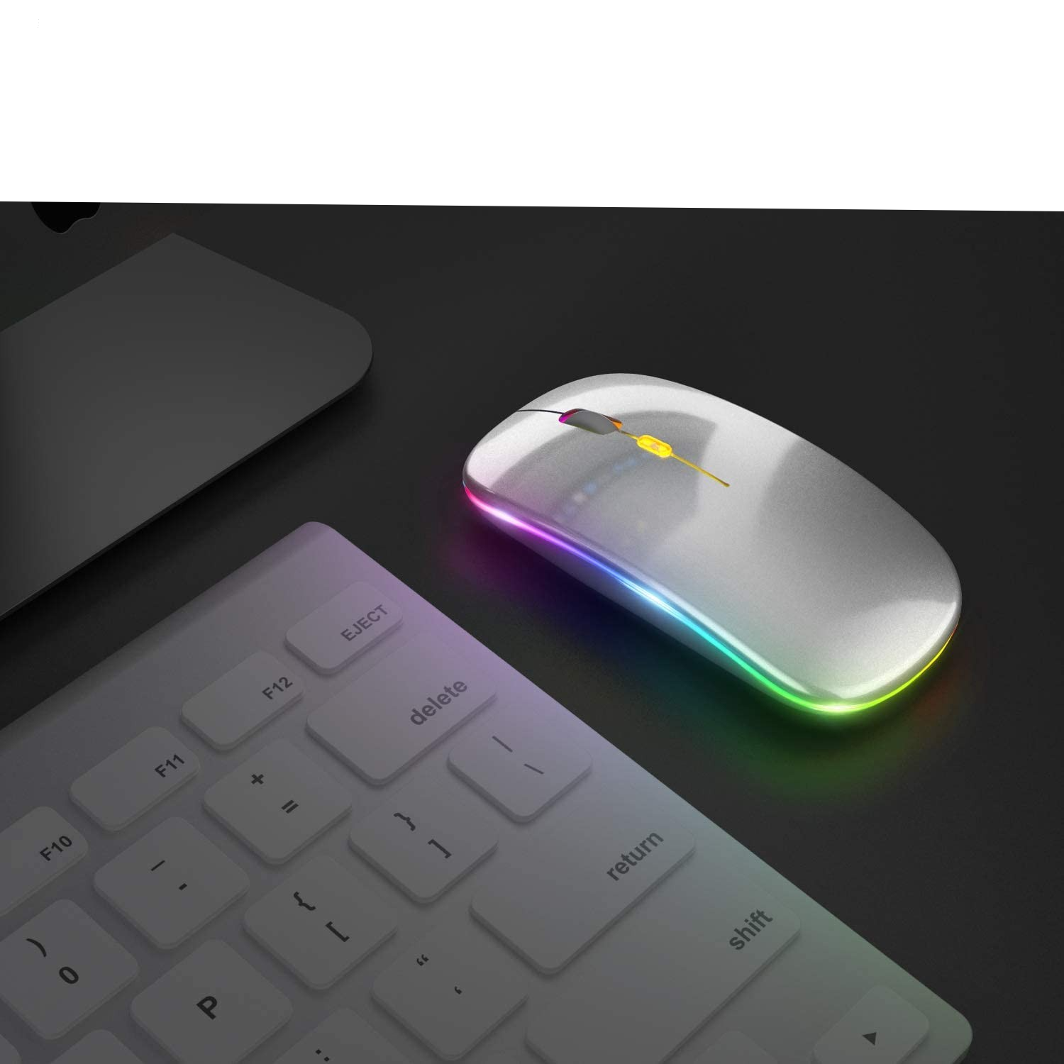 2.4GHz Optische Wireless Funk Maus 1200 DPI mit LED Beleuchtung mit 500mAh Akku   USB C Adapter - Silber