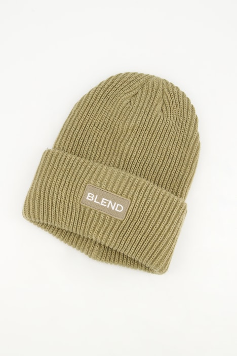 Beanie, Mütze, Rippstrick, Patch, Unisex