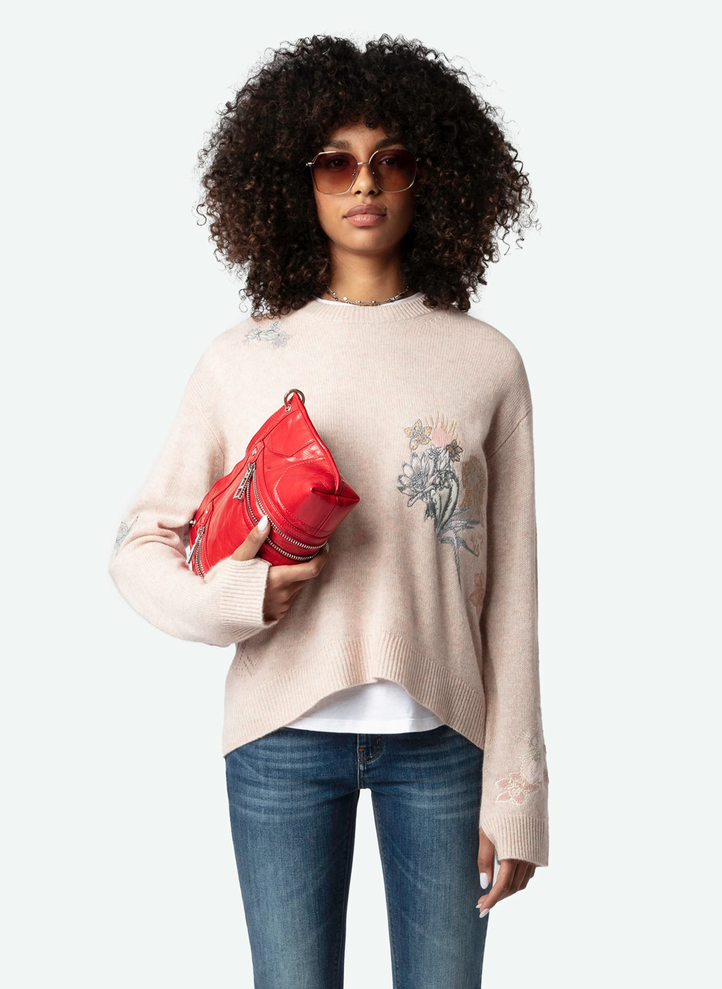 MARKUS - Pull brodé en cachemire | Rose
