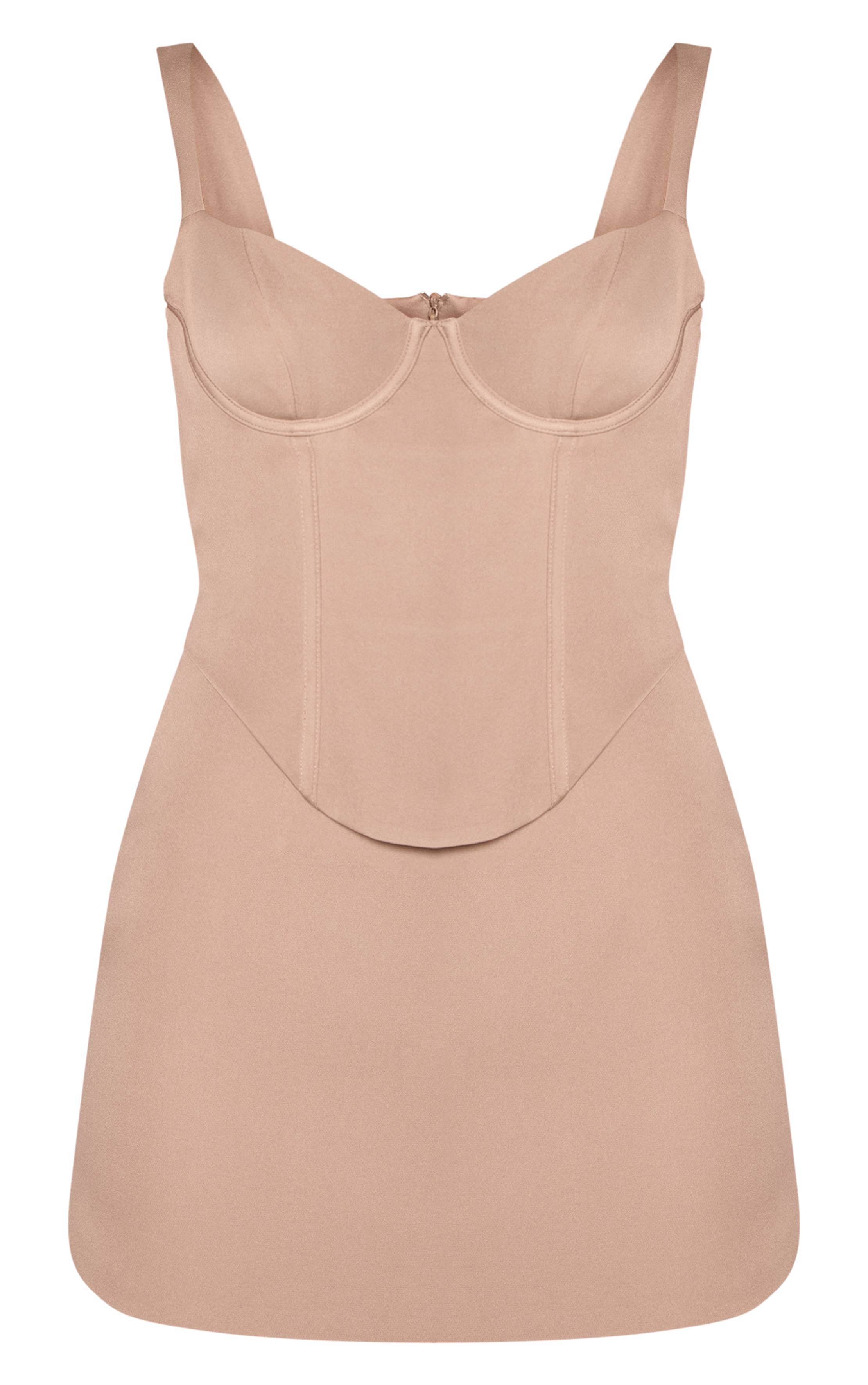 Taupe Robe Moulante Mini À Détail Corset Tissé