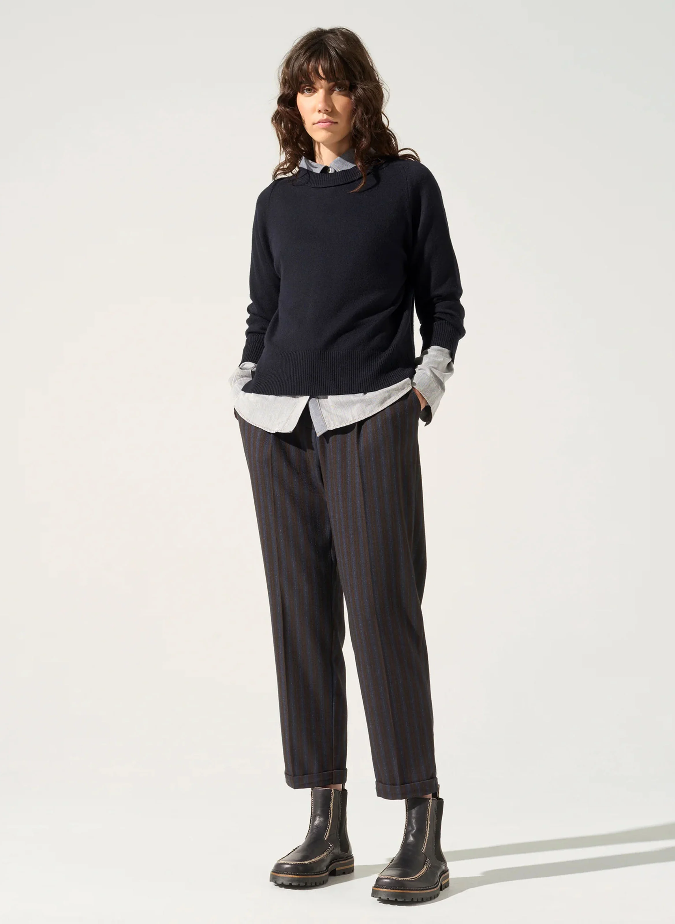 KEJA - Pantalon droit taille haute à rayures | Noir