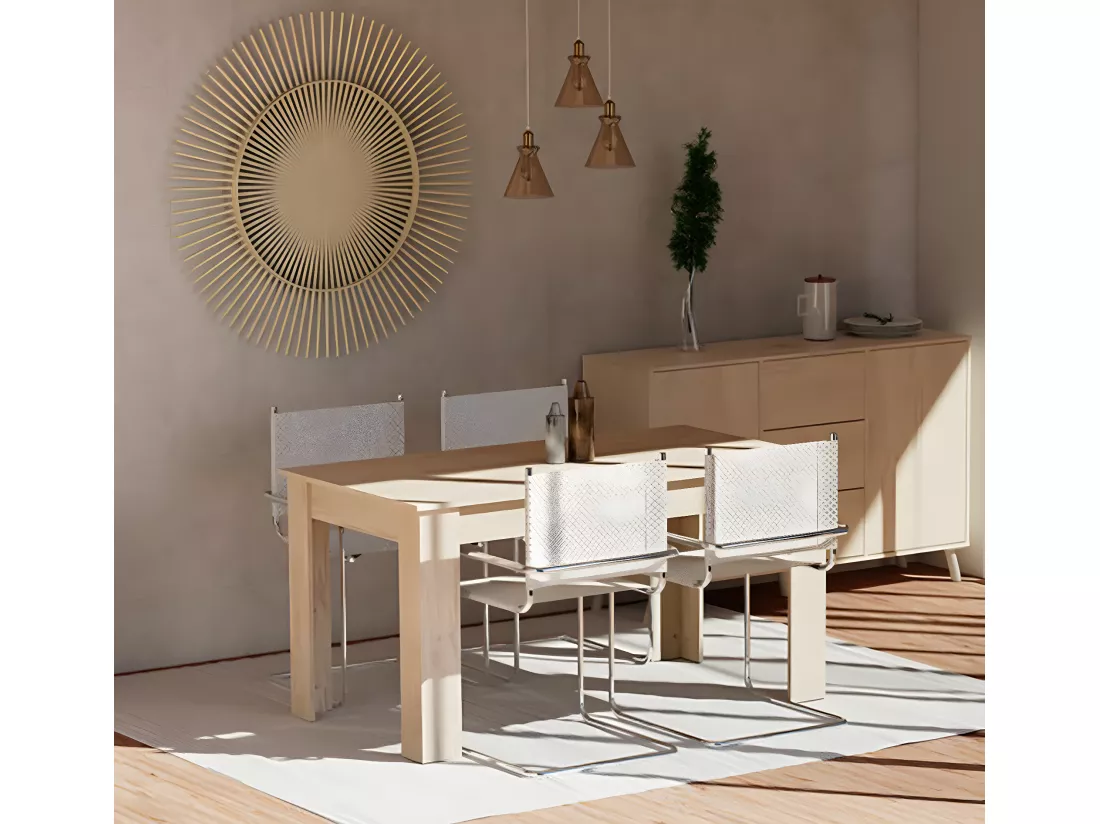 Buffet 2 portes + 4 tiroirs coloris effet bois - Hauteur 90 x Longueur 140 x Profondeur 40 cm