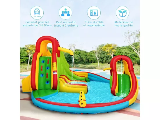 Château Gonflable pour 3 Enfants 3-10 Ans avec 2 Toboggans,Bassin d'Eclaboussement, Terrain de Basket Charge Max160KG Extérieur Souffleur Non-Inclus