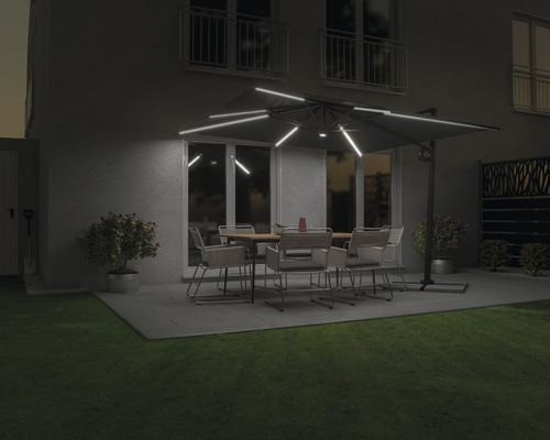 Soluna Jupiter 300 x 300 cm aluminium parasol inclusief LED-verlichting en zonnepaneel